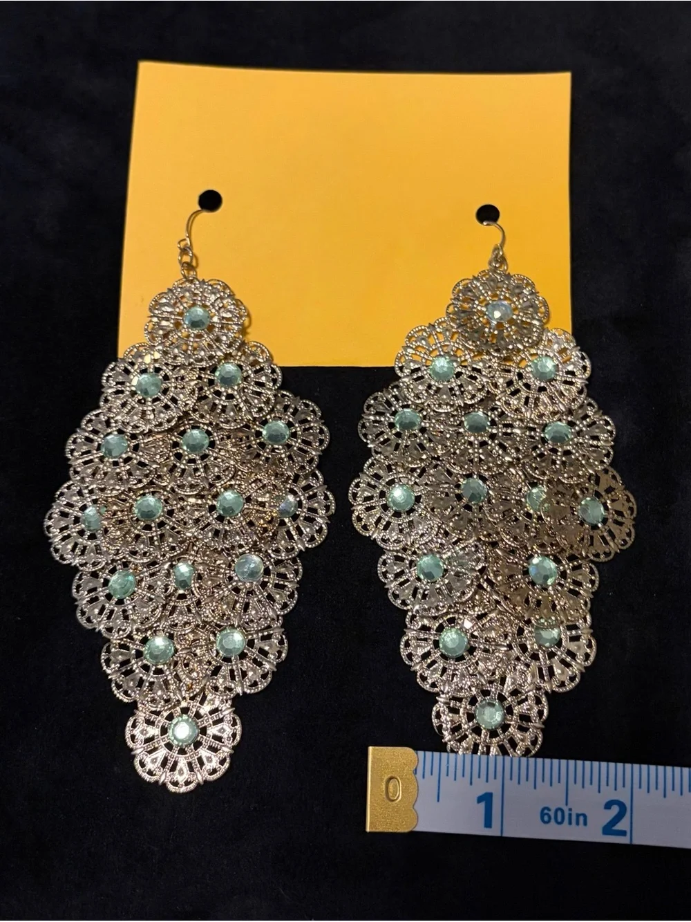Gold Filigree Teardrop Earrings with Aqua Stones - Women Jewelry